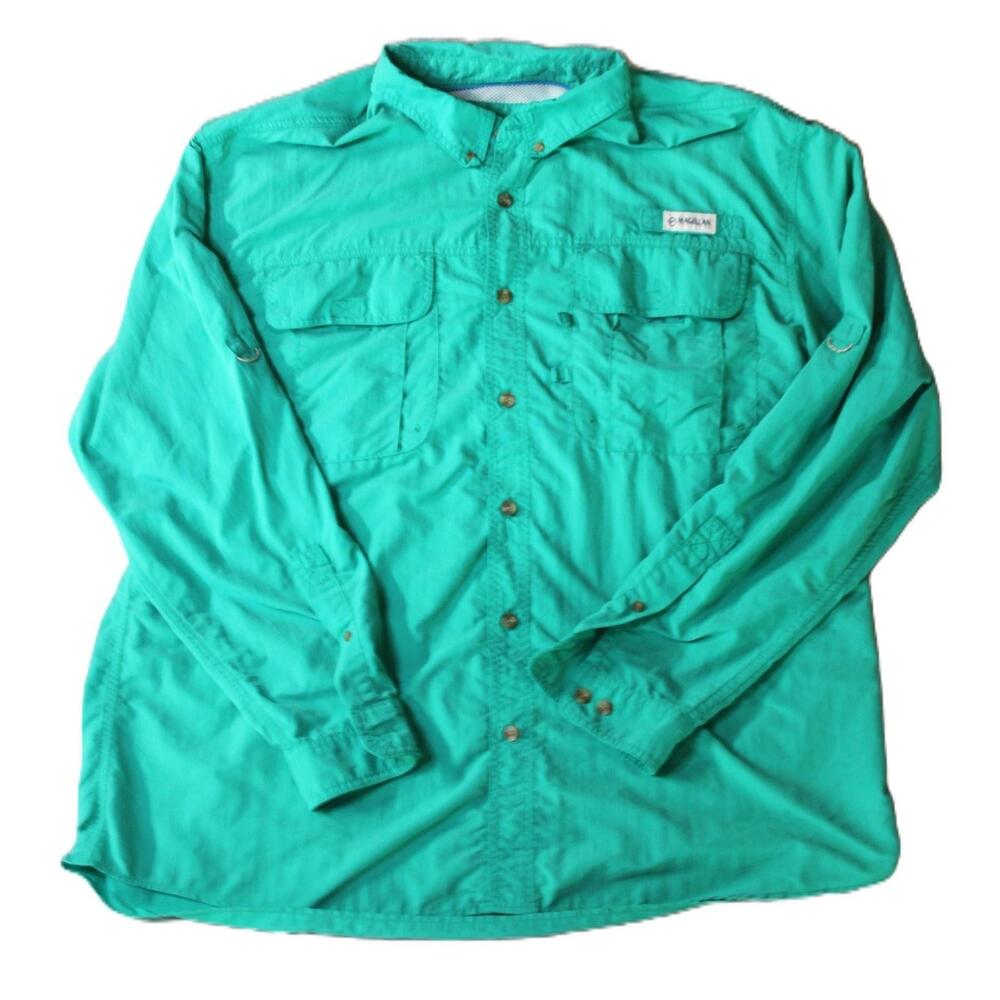 Magellan Outdoors Shirt Mens 2XL Green Button Up Long Sleeve Lined Pockets